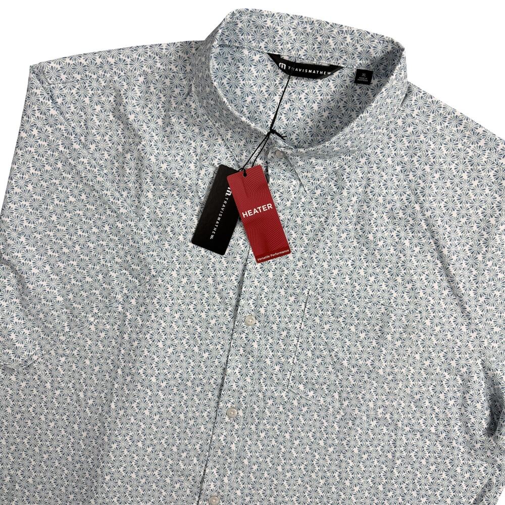 TravisMathew Men’s XL NWT White Blue Green Floral Short Sleeve Button Down Shirt